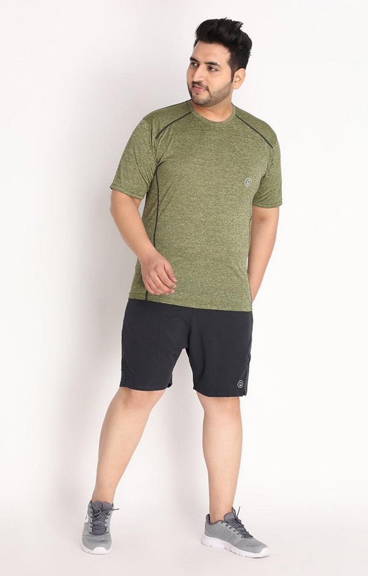 Men's Olive Green Melange Textured Polyester Activewear T-Shirt