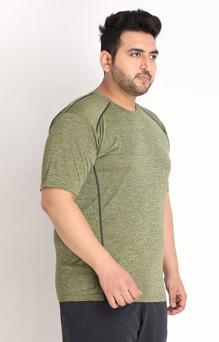 Men's Olive Green Melange Textured Polyester Activewear T-Shirt