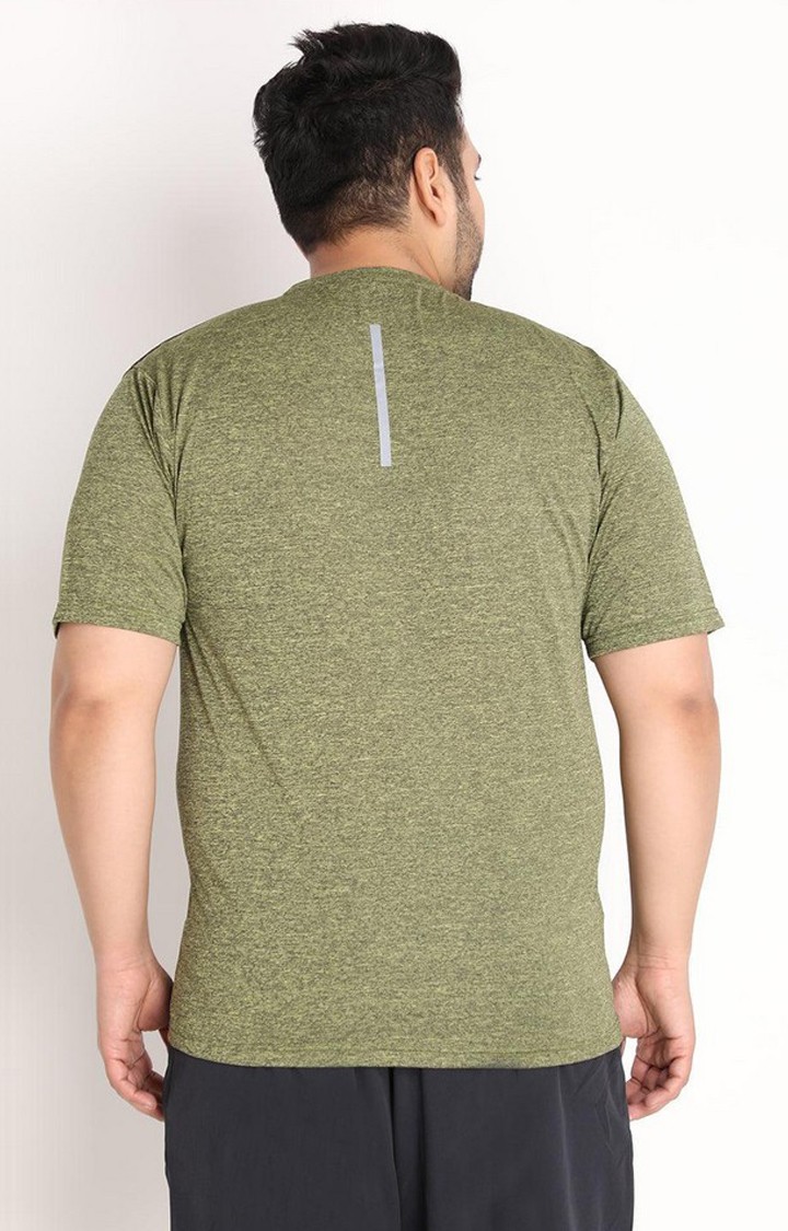 Men's Olive Green Melange Textured Polyester Activewear T-Shirt