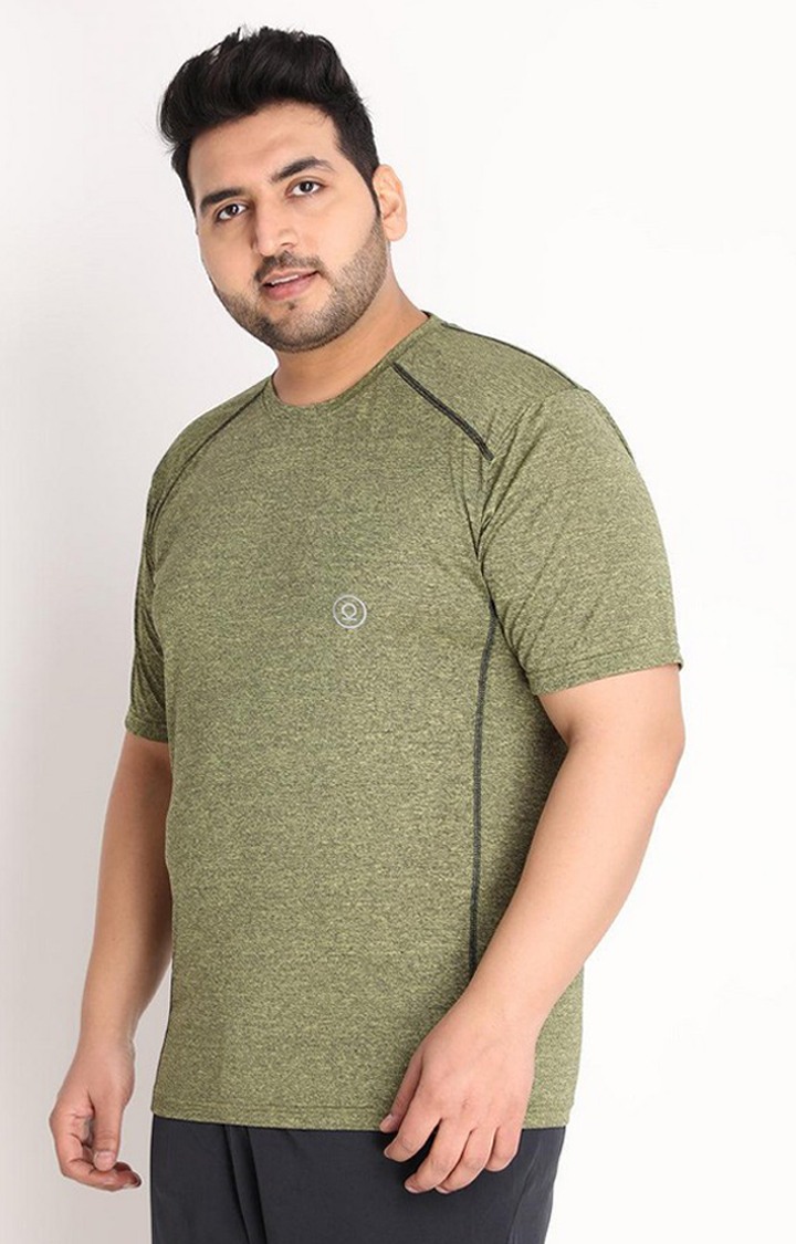 Men's Olive Green Melange Textured Polyester Activewear T-Shirt