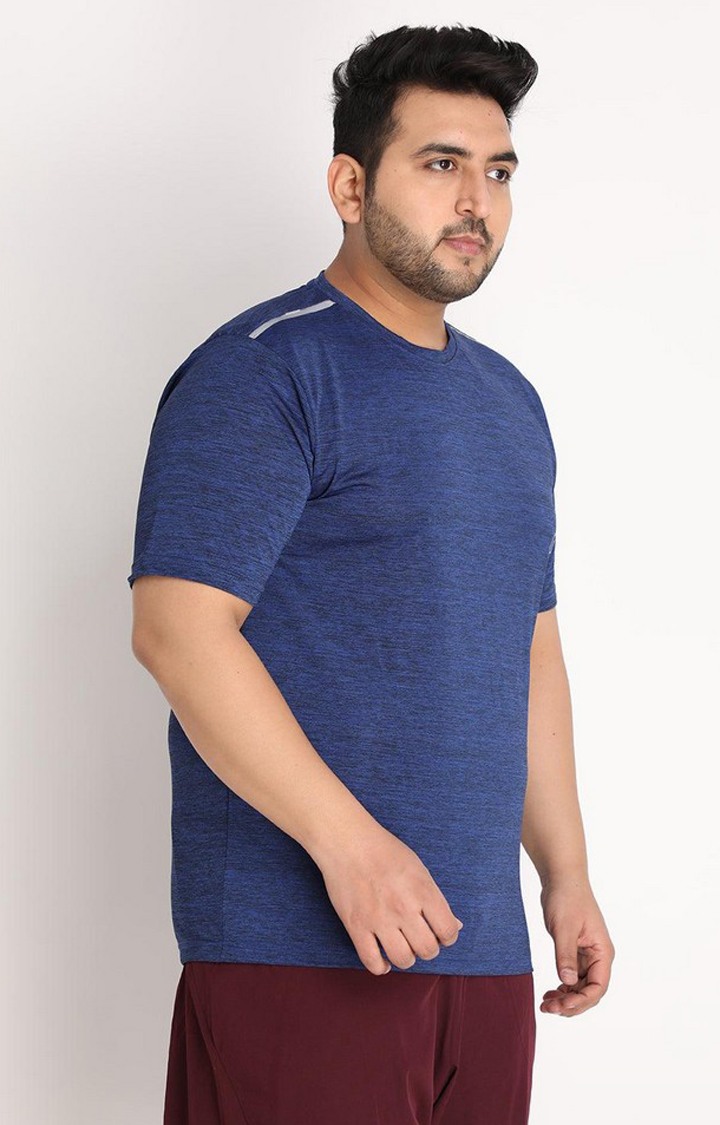 Men's Blue Melange Textured Polyester Activewear T-Shirt