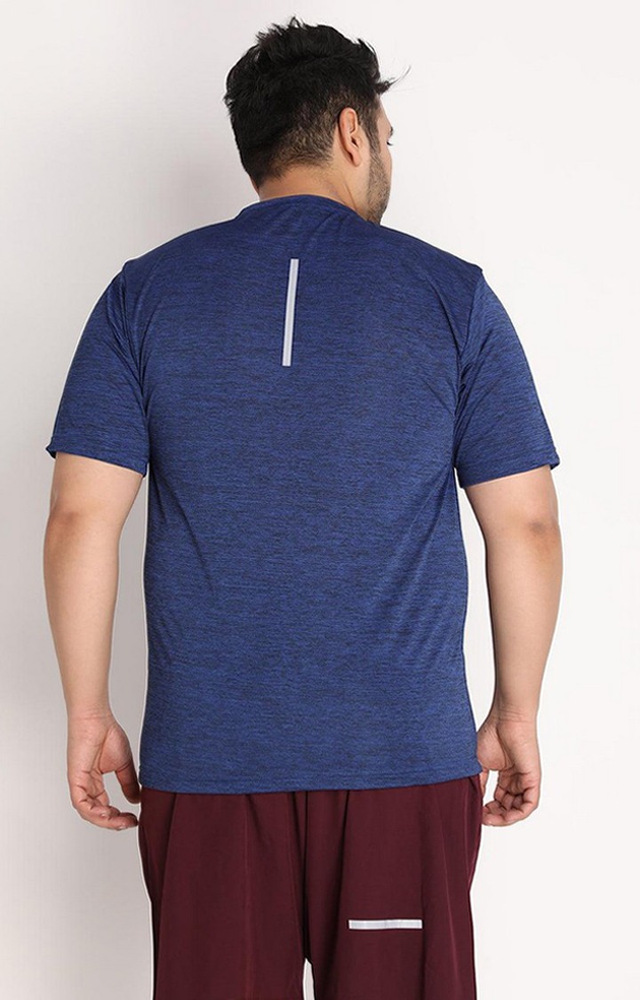 Men's Blue Melange Textured Polyester Activewear T-Shirt