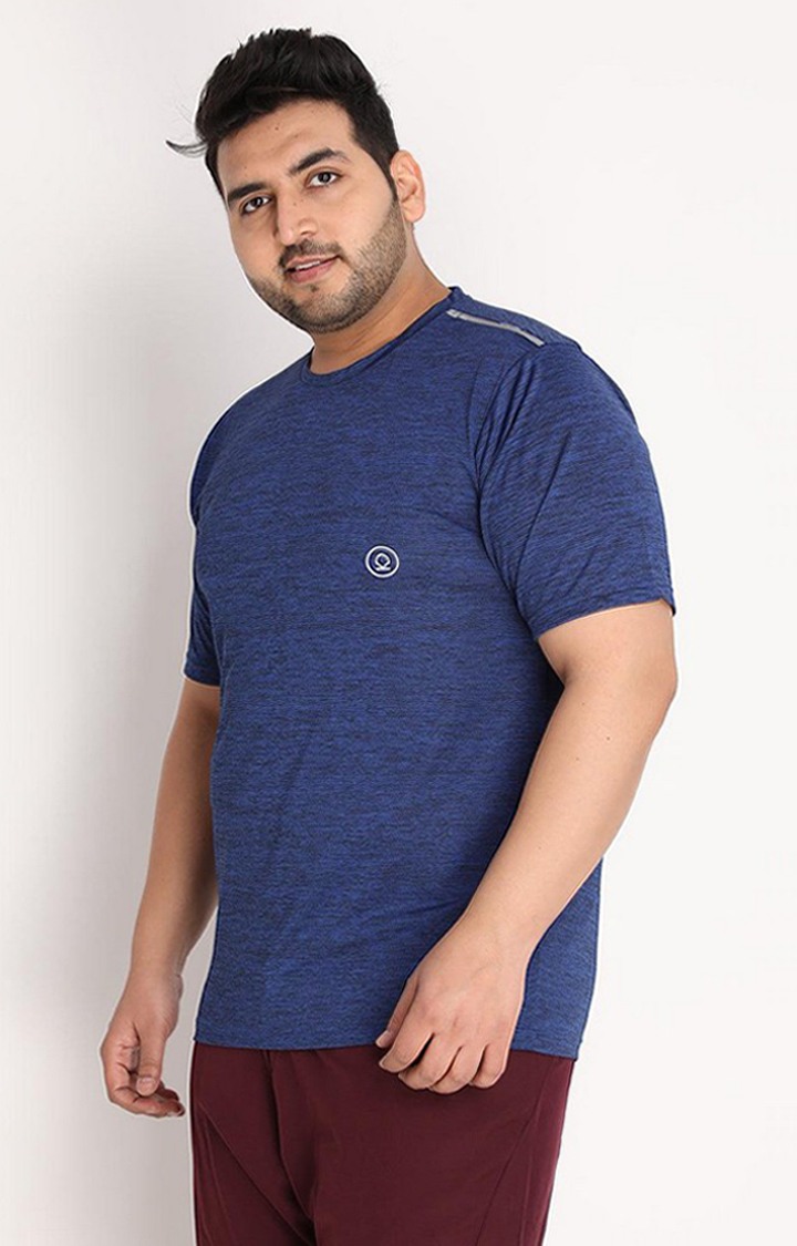 Men's Blue Melange Textured Polyester Activewear T-Shirt