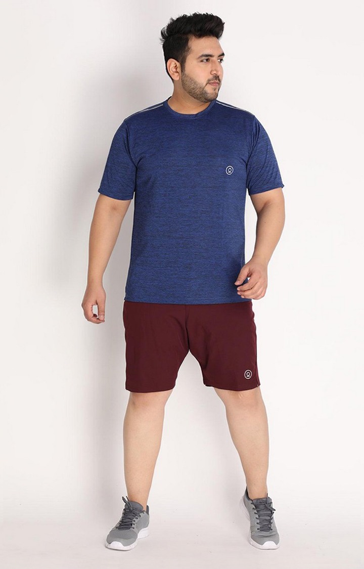 Men's Blue Melange Textured Polyester Activewear T-Shirt