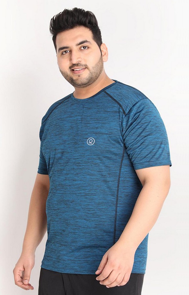 Men's Blue Melange Textured Polyester Activewear T-Shirt