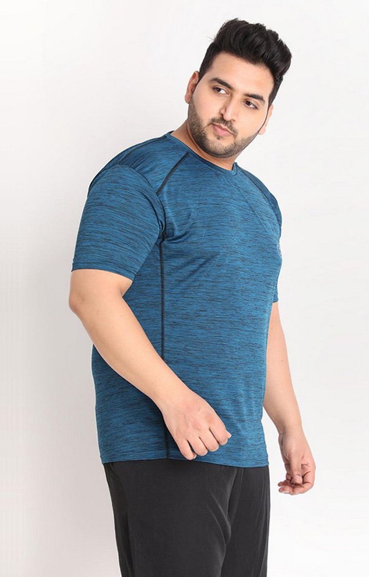 Men's Blue Melange Textured Polyester Activewear T-Shirt