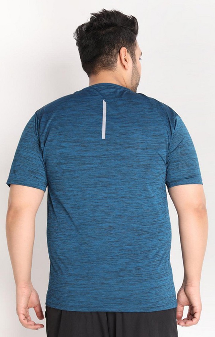 Men's Blue Melange Textured Polyester Activewear T-Shirt