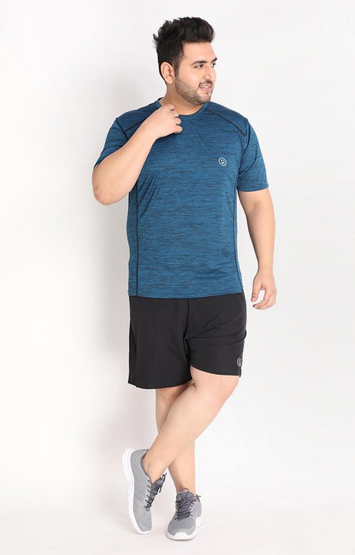 Men's Blue Melange Textured Polyester Activewear T-Shirt