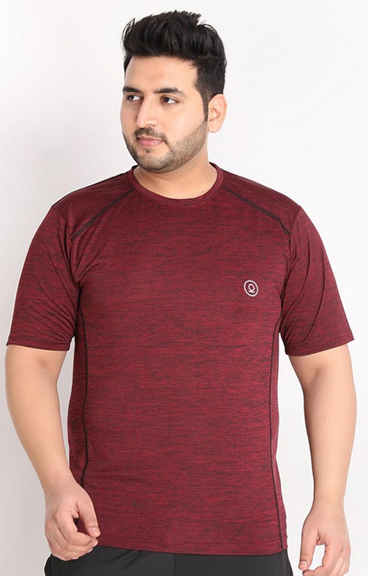 CHKOKKO | Men's Red Melange Textured Polyester Activewear T-Shirt
