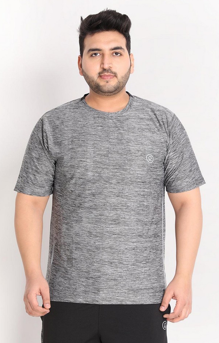 CHKOKKO | Men's Grey Melange Textured Polyester Activewear T-Shirt