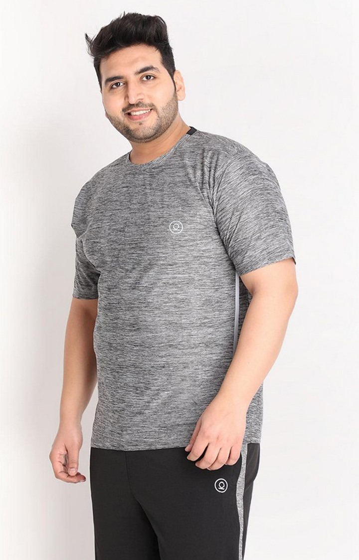 Men's Grey Melange Textured Polyester Activewear T-Shirt