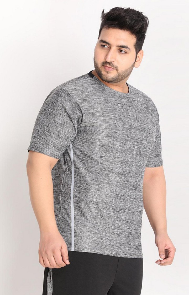 Men's Grey Melange Textured Polyester Activewear T-Shirt