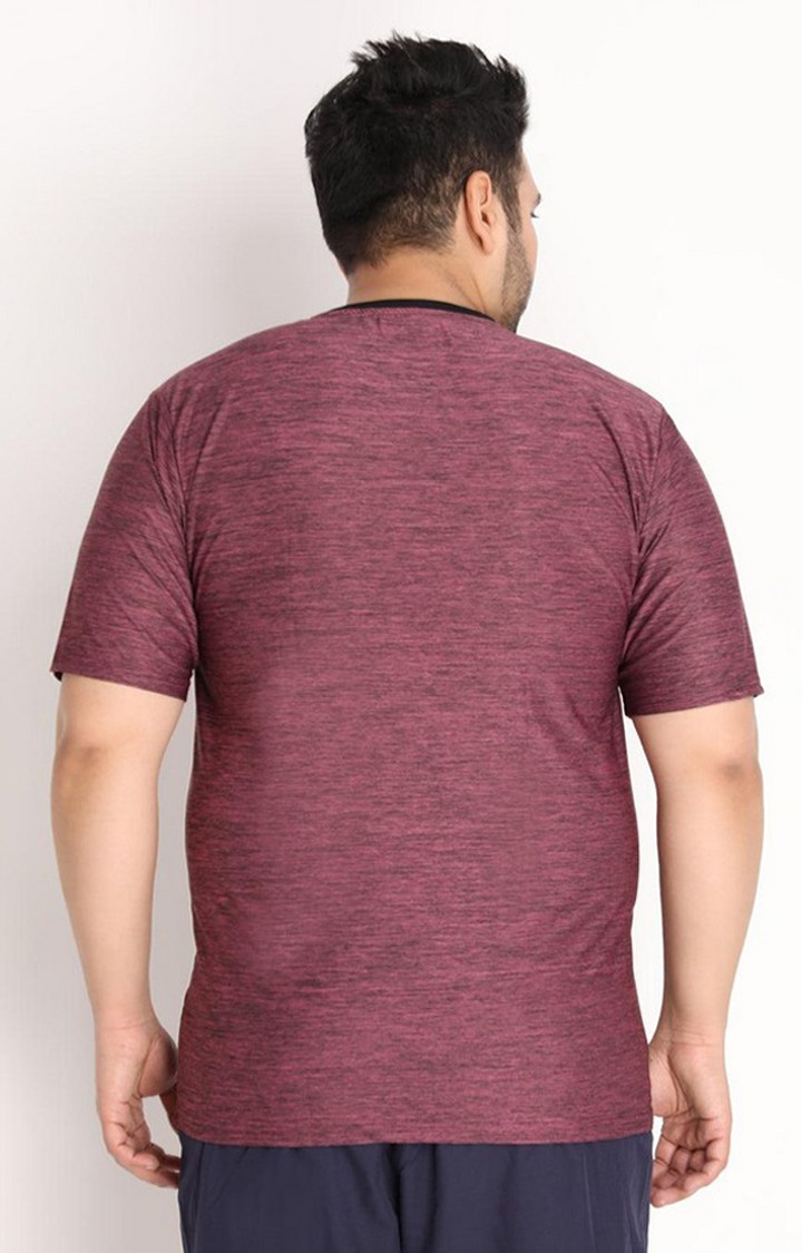 Men's Magenta Melange Textured Polyester Activewear T-Shirt