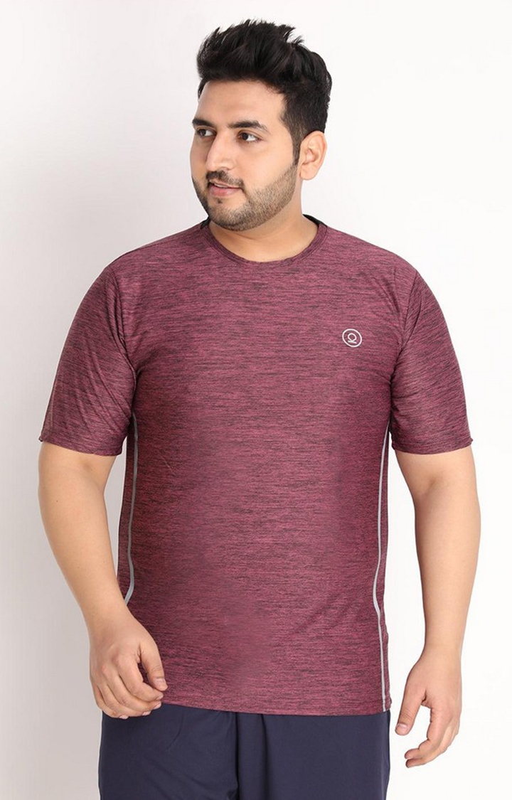 CHKOKKO | Men's Magenta Melange Textured Polyester Activewear T-Shirt