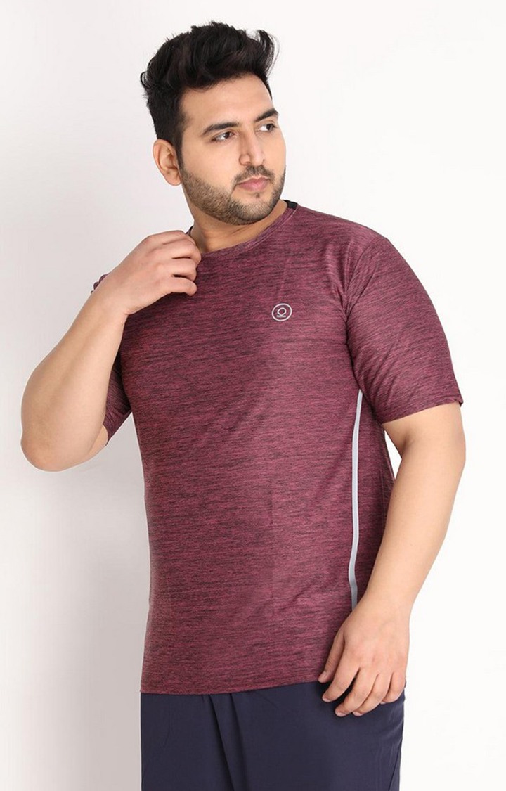 Men's Magenta Melange Textured Polyester Activewear T-Shirt