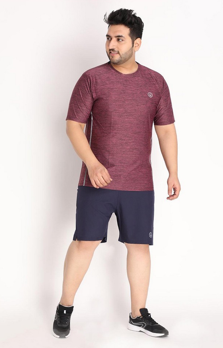 Men's Magenta Melange Textured Polyester Activewear T-Shirt