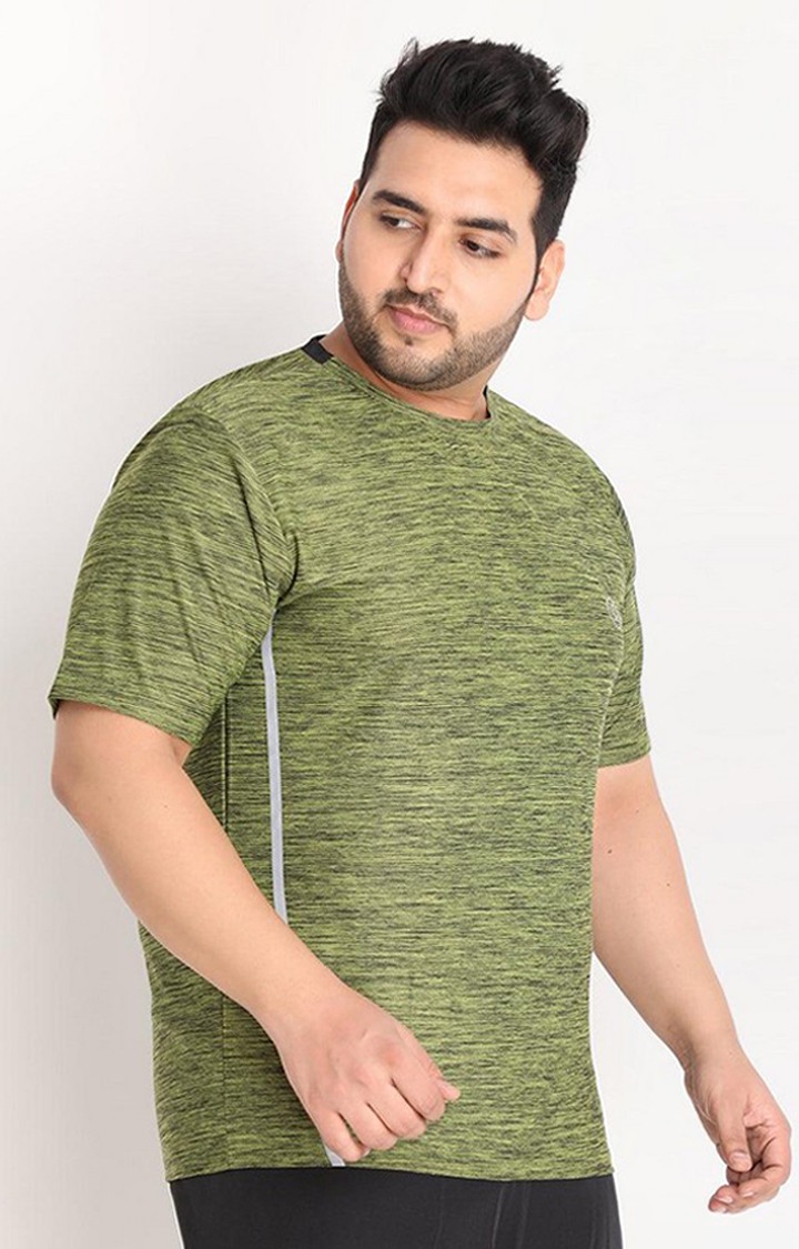 Men's Olive Green Melange Textured Polyester Activewear T-Shirt