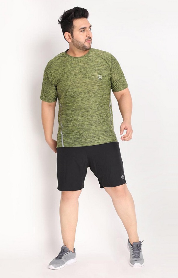 Men's Olive Green Melange Textured Polyester Activewear T-Shirt