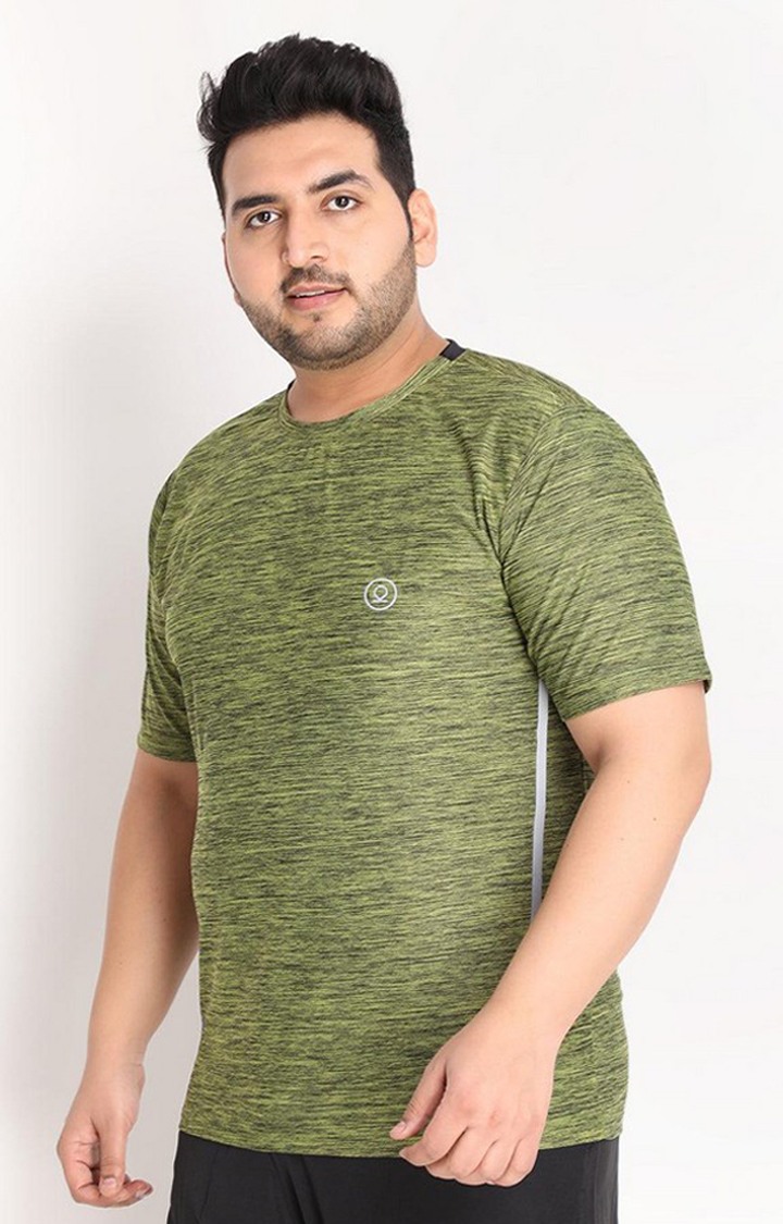 Men's Olive Green Melange Textured Polyester Activewear T-Shirt