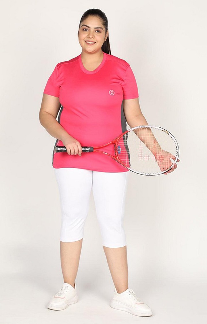 Women's Pink Solid Polyester Activewear T-Shirt