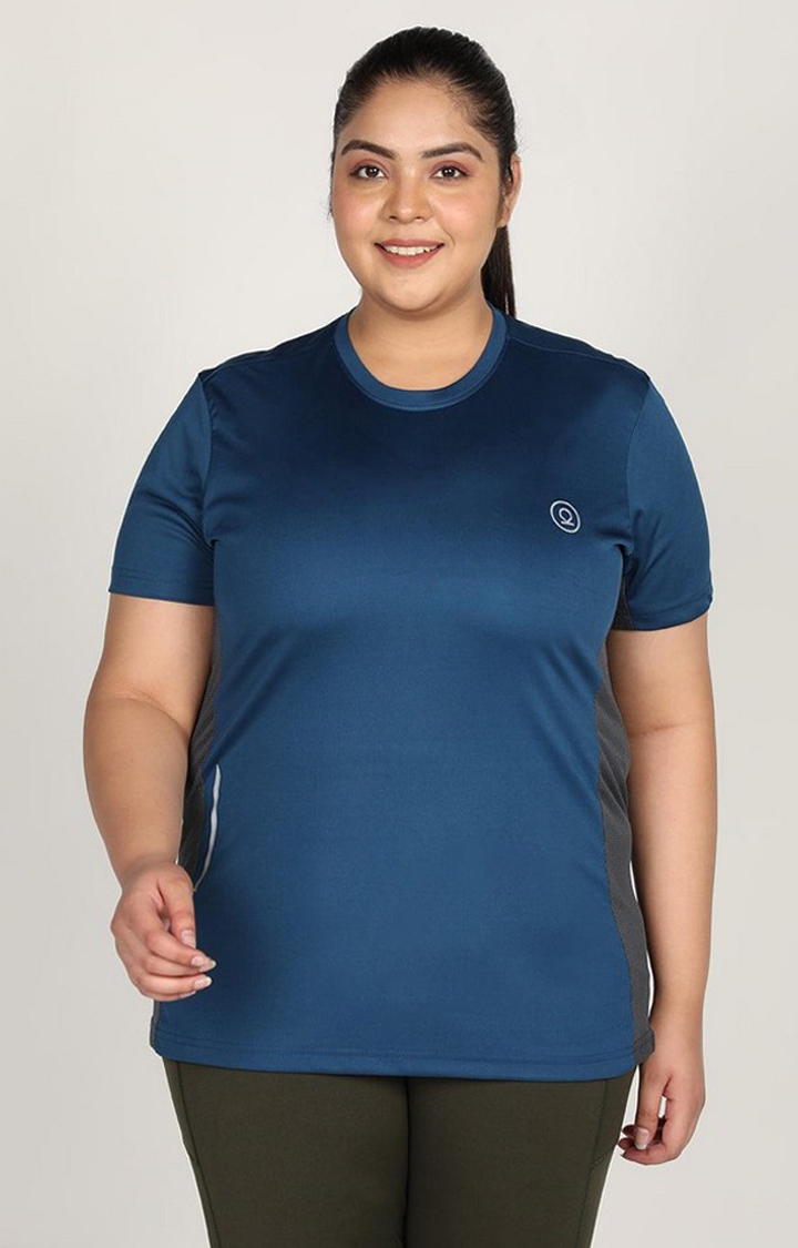 CHKOKKO | Women's Blue Solid Polyester Activewear T-Shirt