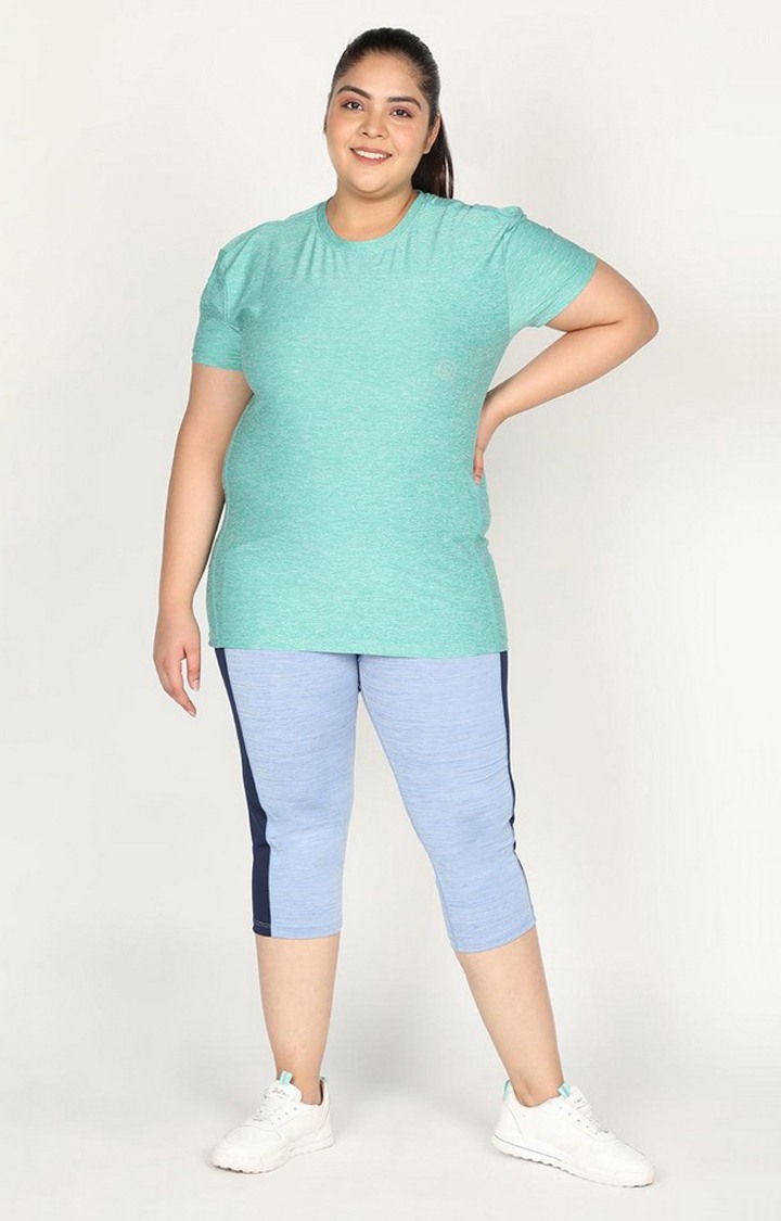 Women's Green Melange Textured Polyester Activewear T-Shirt