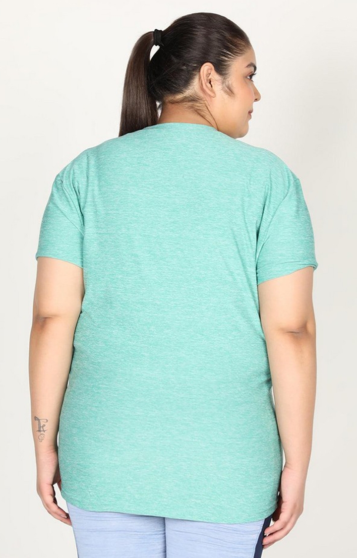 Women's Green Melange Textured Polyester Activewear T-Shirt