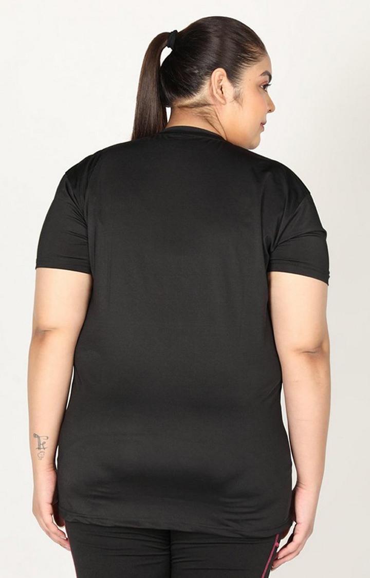 Women's Black Solid Polyester Activewear T-Shirt