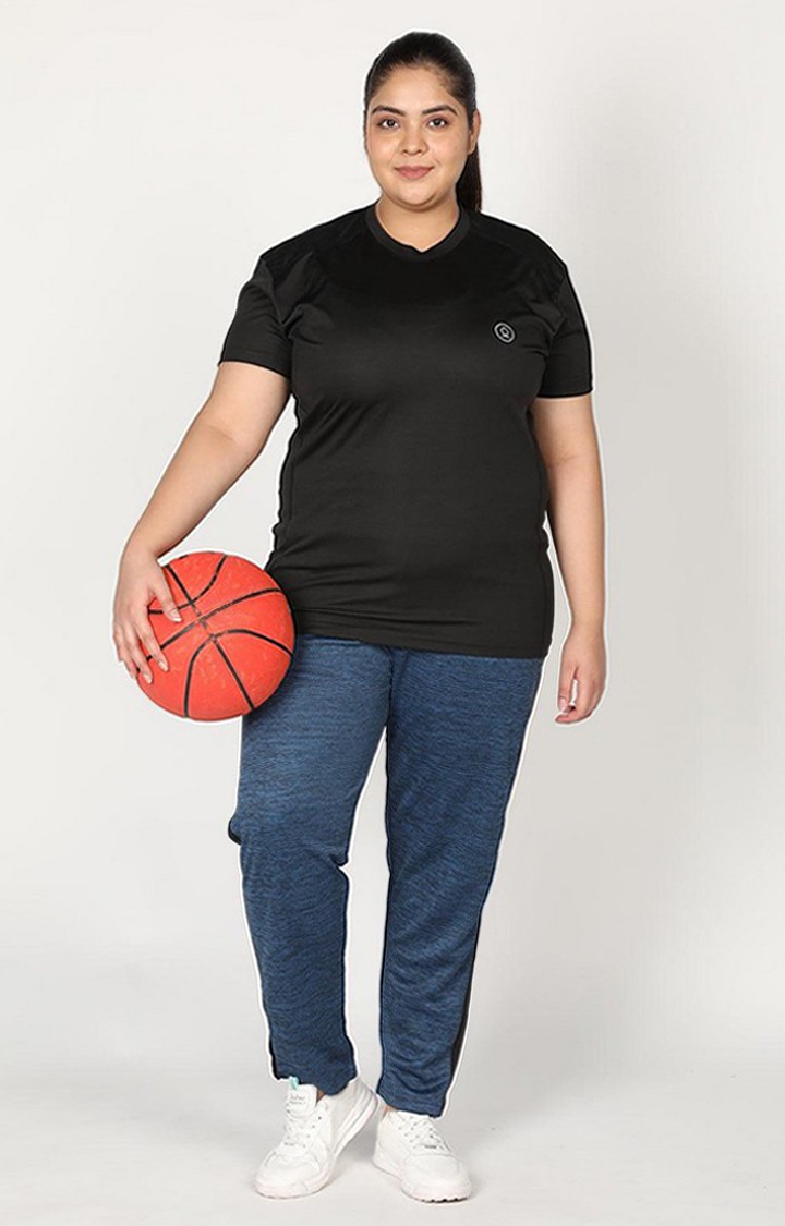 Women's Black Solid Polyester Activewear T-Shirt