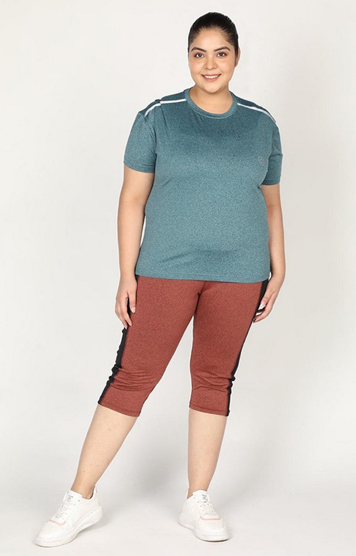 Women's Green Melange Textured Polyester Activewear T-Shirt