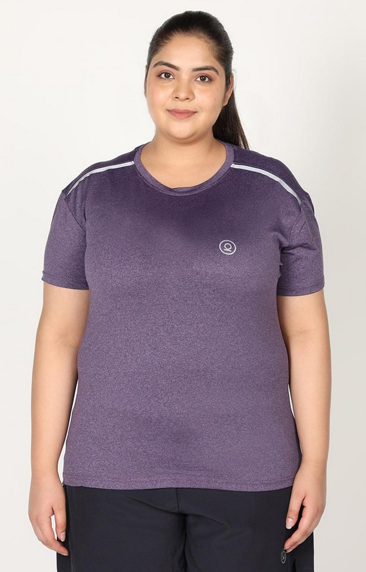 CHKOKKO | Women's Purple Melange Textured Polyester Activewear T-Shirt