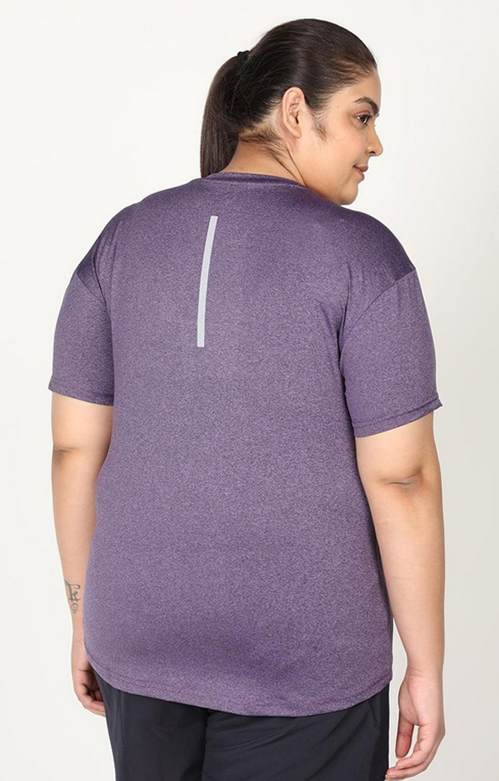 Women's Purple Melange Textured Polyester Activewear T-Shirt