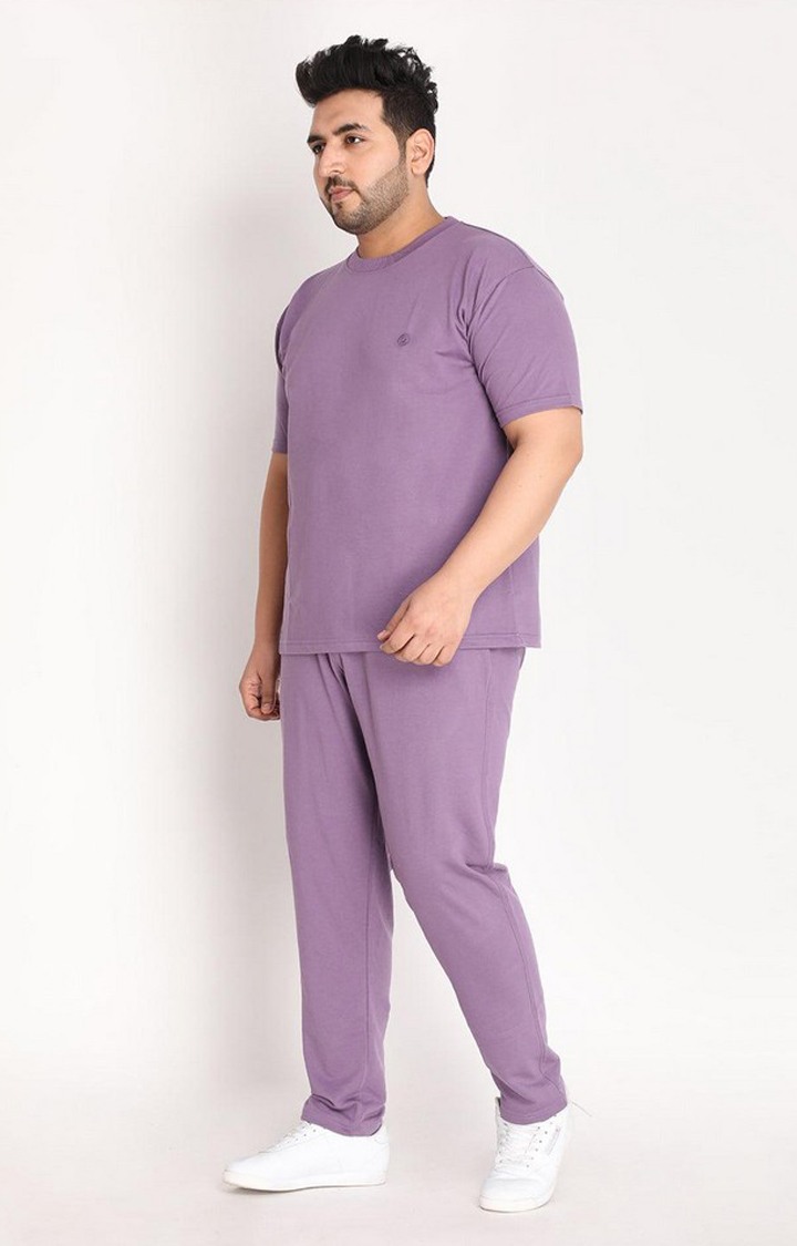 Men's Purple Solid Cotton Co-ords
