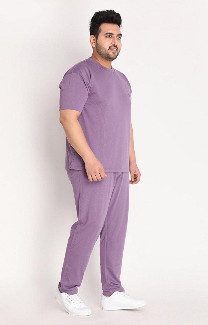 Men's Purple Solid Cotton Co-ords