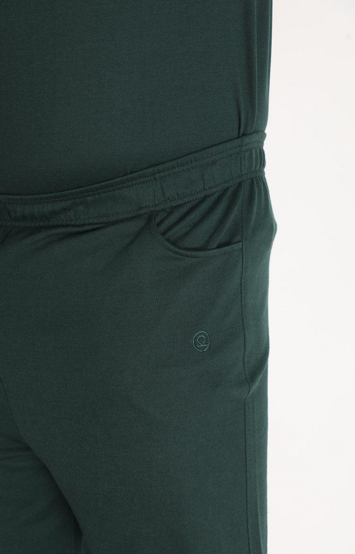 Men's Bottle Green  Solid Cotton Trackpant