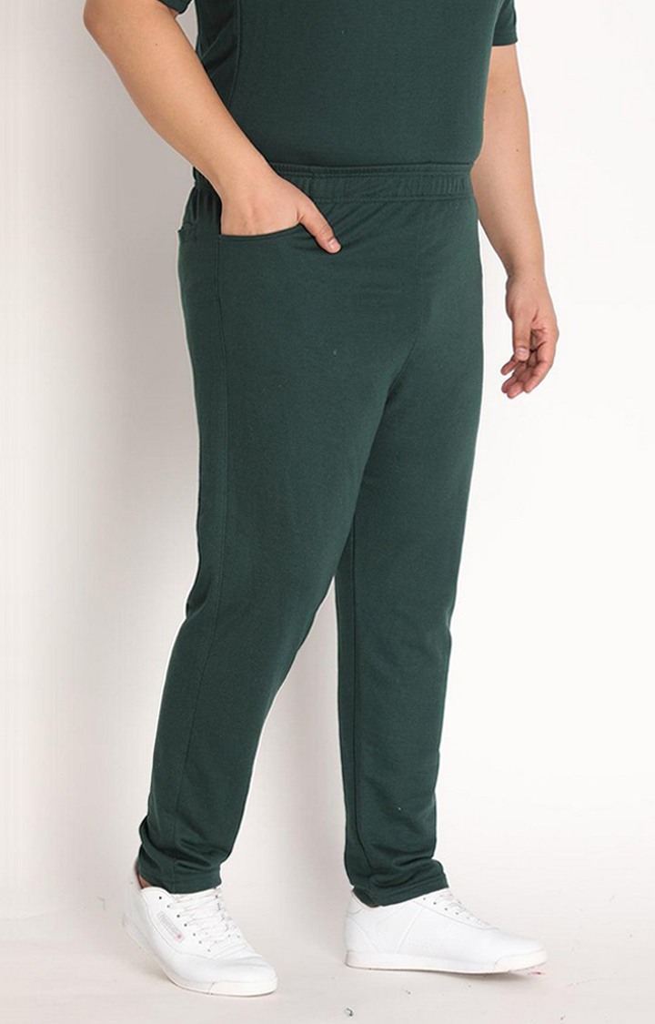 Men's Bottle Green  Solid Cotton Trackpant