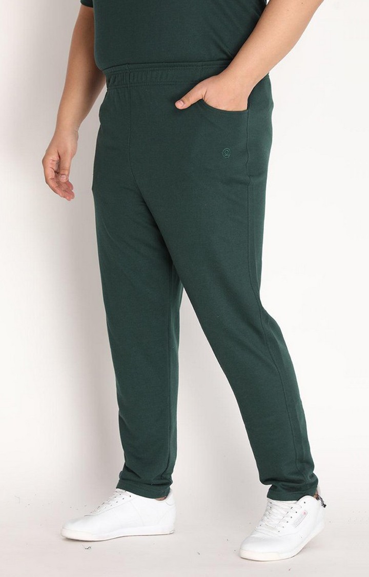 Men's Bottle Green  Solid Cotton Trackpant