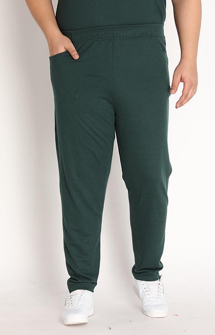 Men's Bottle Green  Solid Cotton Trackpant
