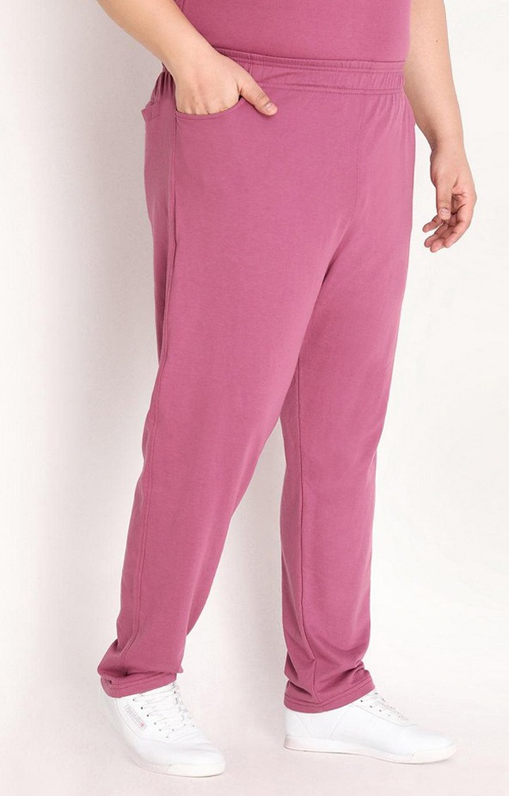 Men's Pink Solid Cotton Trackpant