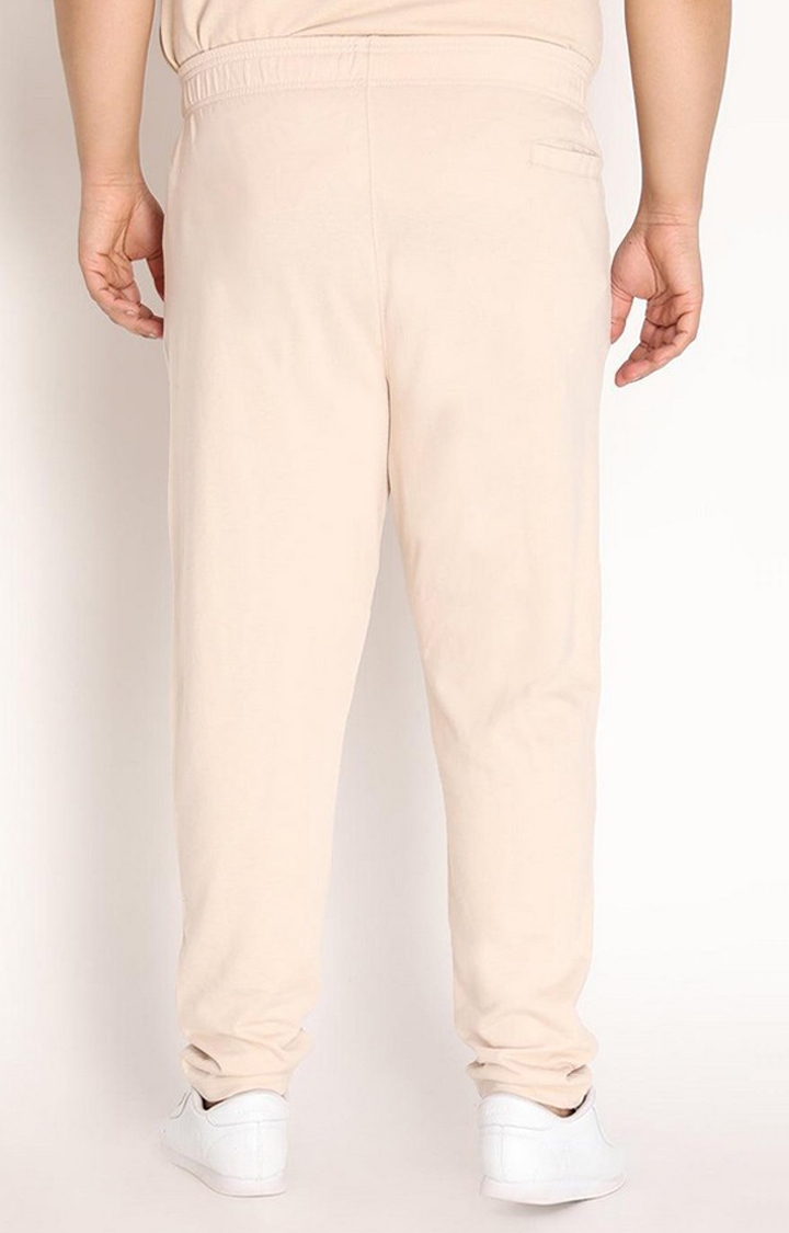 Men's Beige Solid Cotton Trackpant