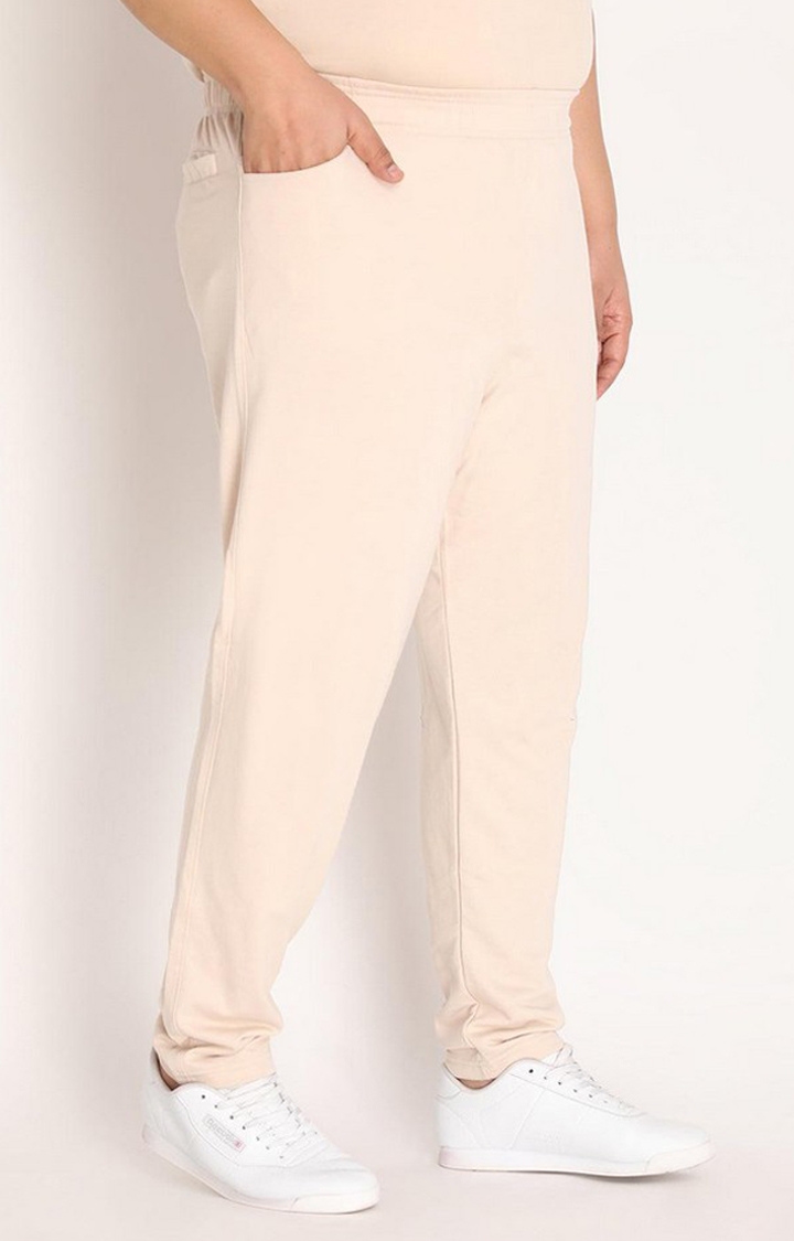 Men's Beige Solid Cotton Trackpant