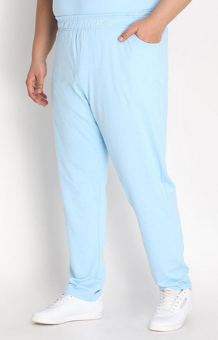 Men's Sky Blue Solid Cotton Trackpant