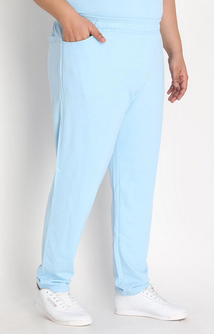 Men's Sky Blue Solid Cotton Trackpant