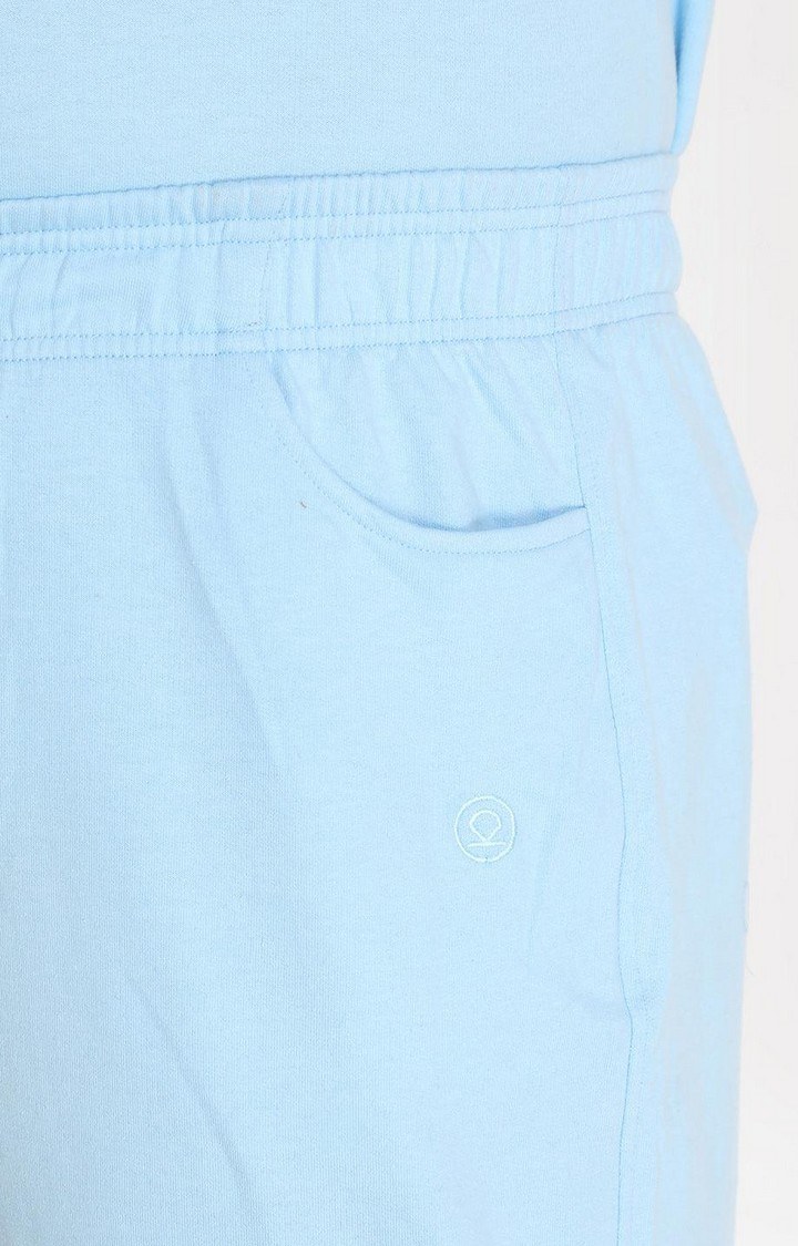 Men's Sky Blue Solid Cotton Trackpant