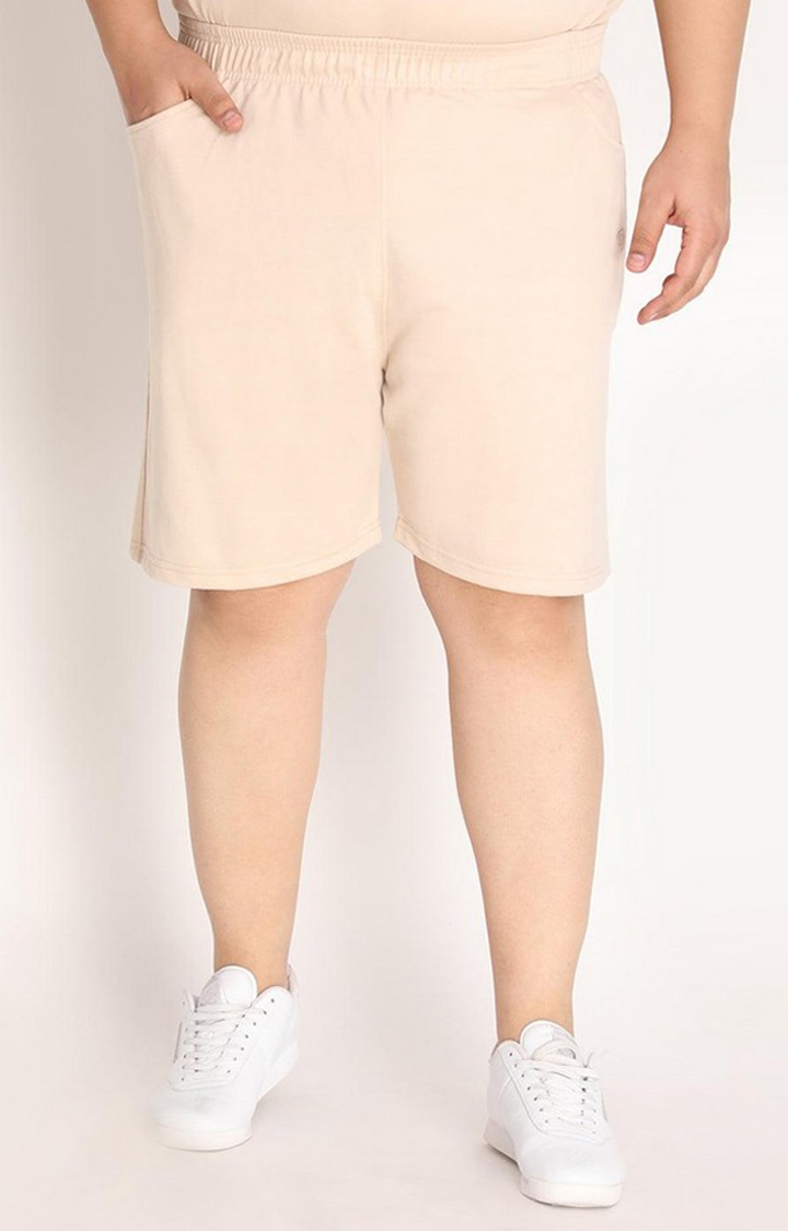Men's Beige Solid Cotton Activewear Shorts