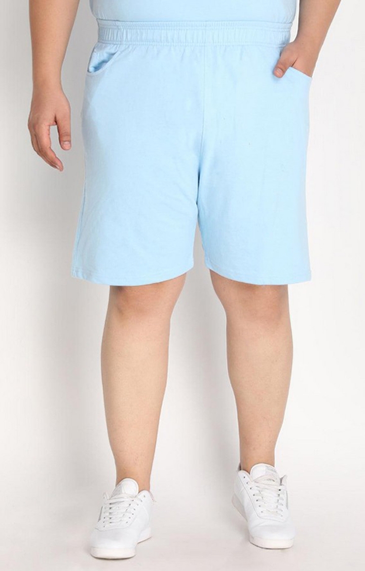 Men's Sky Blue Solid Cotton Activewear Shorts