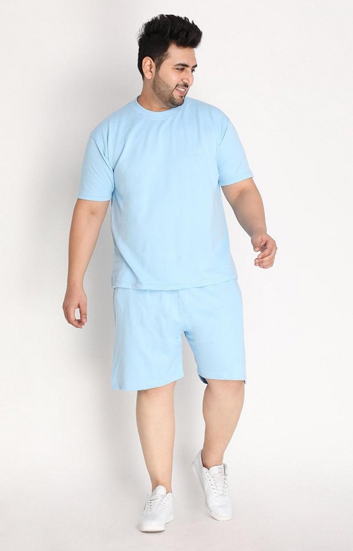 Men's Sky Blue Solid Cotton Activewear Shorts