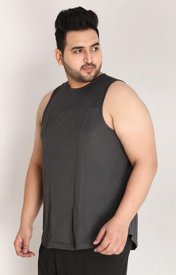 Men's Dark Grey Solid Polyester Vest
