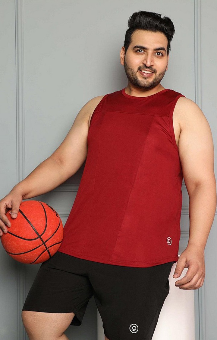 Men's Red Solid Polyester Vest