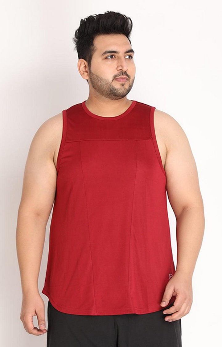 Men's Red Solid Polyester Vest